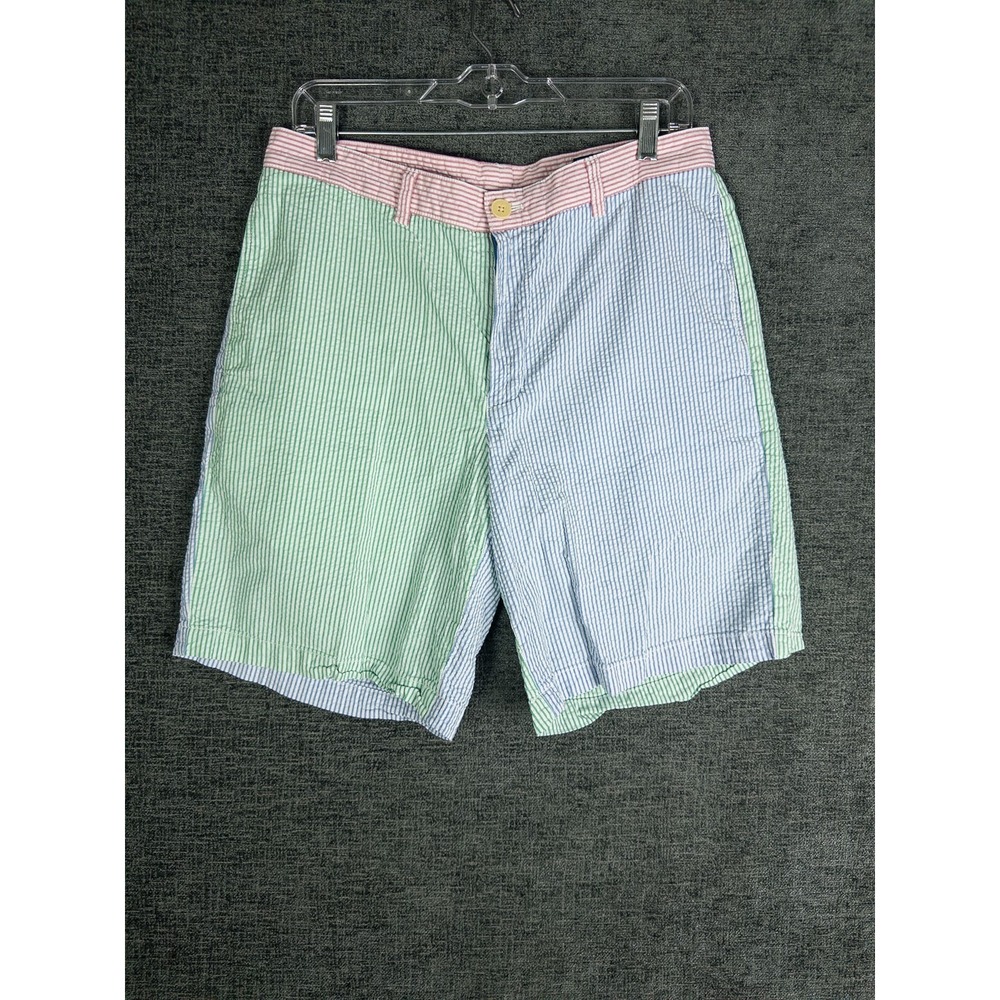 Vineyard Vines Seersucker Club Shorts Mens 32 Color Block Green Blue Pink Stripe